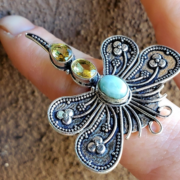 New Multi Gemstone 925 Silver Dragonfly Ring. - Picture 7 of 11